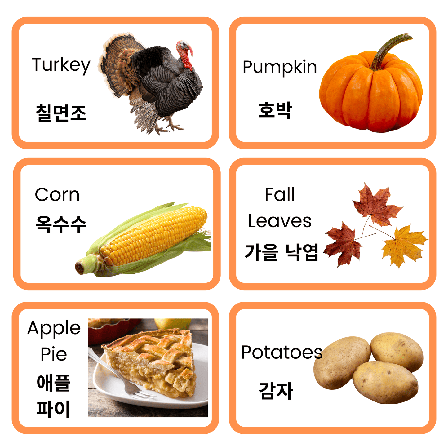이중언어 학습을 위한 Flashcards 2 (Thanksgiving/Christmas) - Everbloom Path - Parent Coaching