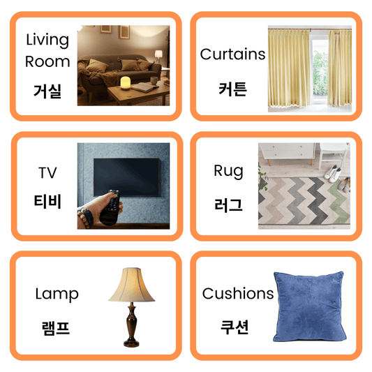 이중언어 학습을 위한 Flashcards (거실, 주방, 화장실) - Everbloom Path - Parent Coaching
