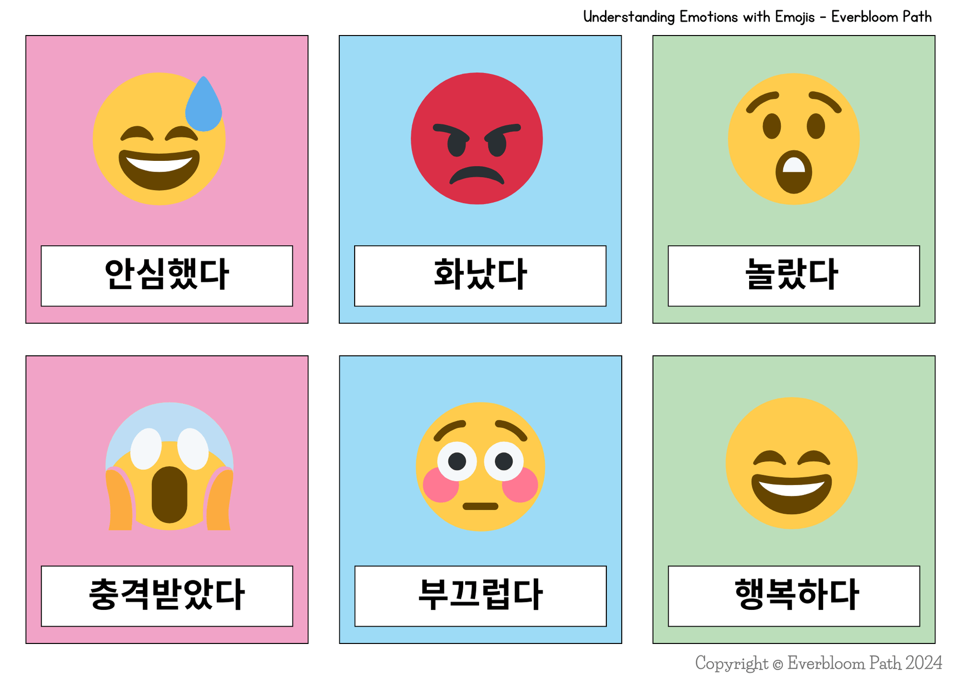 감정가르치기 카드: 이모티콘과 감정얼굴 카드 - Everbloom Path - Parent Coaching